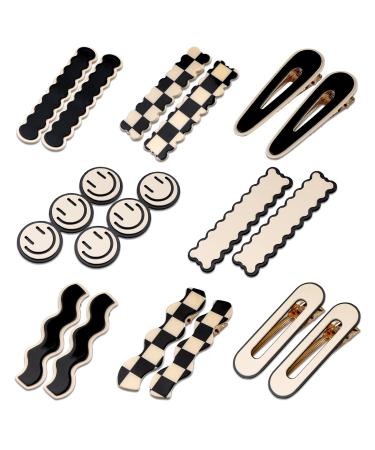 16 PCS Magicsky Simple No Bend Hair Clips  Black White Checker Hair Barrettes  No Crease Wave Geometric Duckbill bobby pins  Korean Styling Minimalist Hairpin Aesthetic Hair Accessories  Gifts for Women Girls