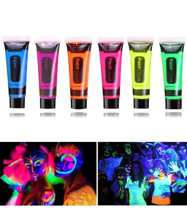 Fusang Glow in the Dark Face Body Paint Washable Neon Face Body Paint Black Light Face Makeup for Party Halloween Christmas Cosplay Masquerade Etc 0.48oz Set of 6 Tubes(6 colors)