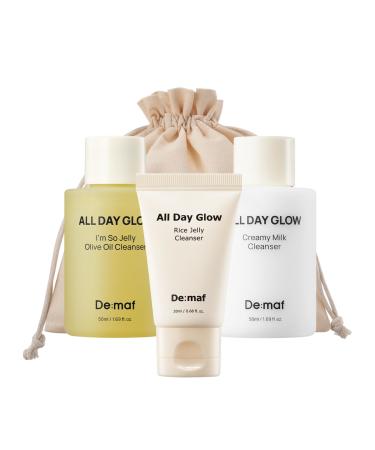 De:maf Welcome Kit Cleansing Set Gentle Cleansing Trio with Travel Pouch | Olive Oil Milk and Rice Foam Cleansers for All Skin Types