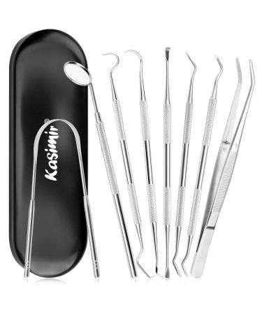 Kasimir 8er dental care set of tartar remover Professional tooth cleaning set Profi-Dental Set Stainless steel dentist Instrument dentist cutlery with toothed pond tweezers mouth mirror and scaler