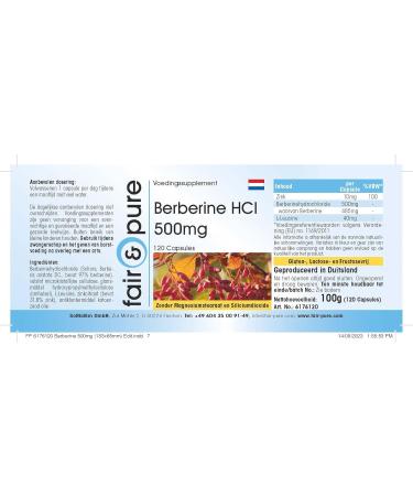 Fair & Pure - Berberine HCL 500mg - contains 97% berberine - with zinc - highly dosed - vegan - 120 capsules - Buy Online on GoSupps.com