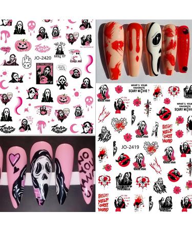 8 Sheets Halloween Ghost Skull Nail Art Stickers | 3D Gothic Punk Horror Designs for Women & Girls | Spooky Pumpkin Nail Art Supplies & Decoration - Buy Online on GoSupps.com