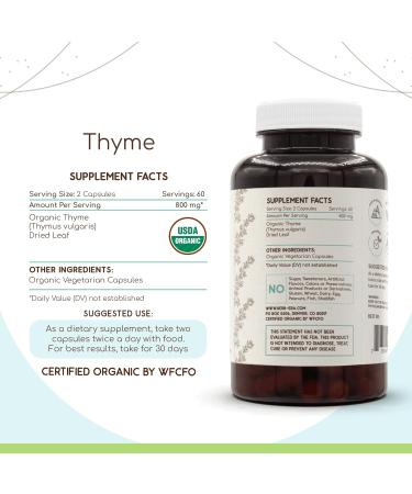 Buy Organic Thyme Capsules - USDA Certified Herbal Supplement 120 Vegetarian Capsules - Natural Thymus Vulgaris - Buy Online on GoSupps.com