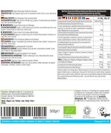 Sevenhills Wholefoods Organic European Barley Grass Powder 500g - Pack of 1 - Buy Online on GoSupps.com