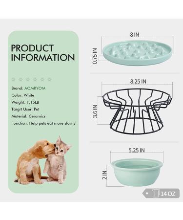 Elevated Slow Feeder Cat Bowl with Water Bowl - Interactive Ceramic Pet Dish for Slowing Eating Speed, Preventing Bloat, Indigestion, and Vomiting - Green - Buy Online on GoSupps.com