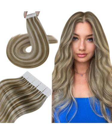 Hetto tape in extensions real hair brown blond tape extensions smooth tape extensions real hair remy hair real hair tape smooth extensions real hair tape brown with blond #p10/613 30cm 40g 30 cm 1-3/613