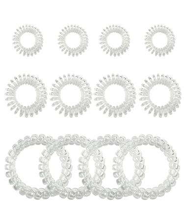 TUUXI 12pcs Spiral Hair Ties Clear Phone Cord Hair Ties Traceless Hair Coils Elastic Bands Ponytail Holders Coil Hair Ties for Women Girls Large Size 2.16 Inch Small 1.18 Inch Mini 0.78 Inch