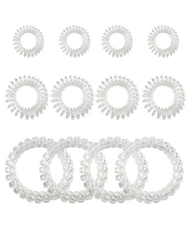 Tuuxi 12 pieces spiral hair gums transparent telephone cable hair tubes trackless hair coil rubber bands pony tapper spool hair tie for women girls big size 5.5 cm small 3 cm mini 2 cm