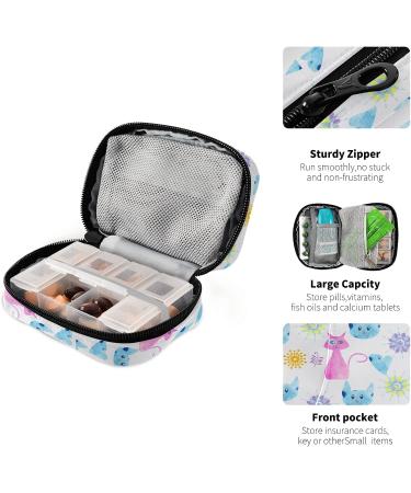 Naanle Watercolor Floral Cats Pill Box - 7 Day Travel Organizer | Compact Vitamin & Supplement Holder - Buy Online on GoSupps.com