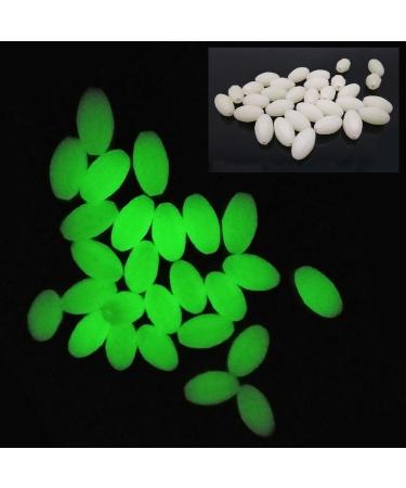 Orootl Glow Beads Fishing Saltwater - 100 Hard Plastic Light Beads | Green & White Oval EI Pearls Bait Fishing Tools - Buy Online on GoSupps.com