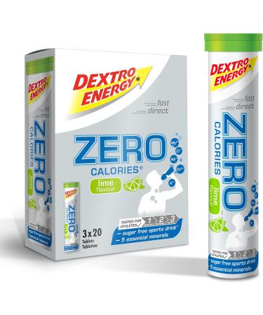 Dextro Energy Zero Calories Electrolyte Drink - Lime Flavor 60 Effervescent Tablets (3 Tubes) | Recovery & Hydration Support - Buy Online on GoSupps.com
