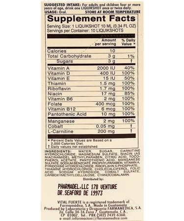 Vital Fuerte Liquid Shot Multivitamin & Mineral Supplement 10 Units x 15 ml - Suplemento Multivita (Pack of 1) - Buy Online on GoSupps.com