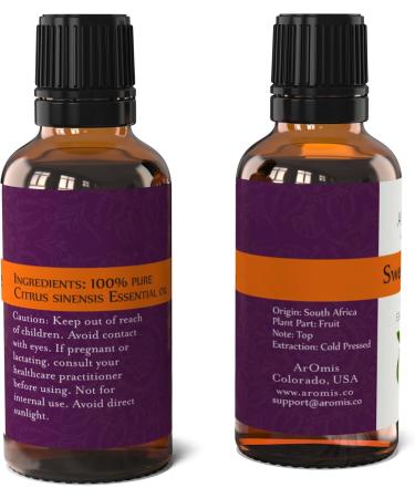 ArOmis Organic Sweet Orange Essential Oil - 100% Pure Therapeutic Grade - 30ml, Undiluted, Premium, Oils Perfect for Aromatherapy 1 fl oz - Buy Online on GoSupps.com
