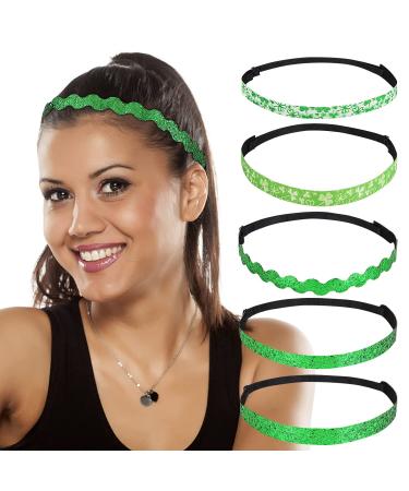 MoKo St Patricks Day Headband 5Pack Non-Slip Stretchy Green Glitter Clover Headbands Accessories for Women Girls Teens