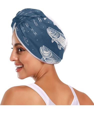 Fishes Undersea Hair Towel 2 Pack | Super Absorbent Quick Dry Hair Turbans for Women & Girls - Buy Online on GoSupps.com