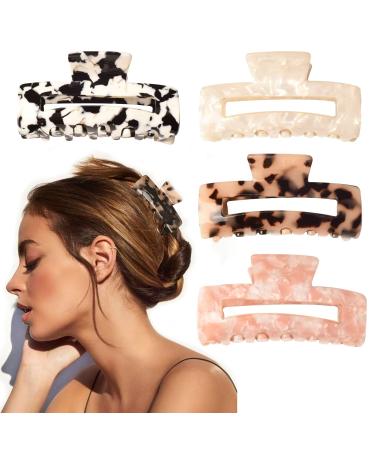 Hair Claw Clips,4 Pcs Large Acrylic Celluloid French Design Jaw Clips,Tortoise Shell Grip Pin Teeth Clamp for Thick Hair Women Girls fang xing jia-4pcs