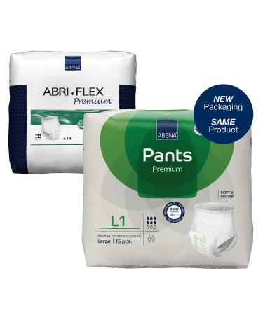 Abena Pants Premium Pull-Up Incontinence Pants Eco-Friendly Incontinence Pants for Men & Women Discreet Protective Breathable Comfortable - Large 1 100-140cm Waist 1400ml Absorbency 15PK Large 1 (Pack of 1)