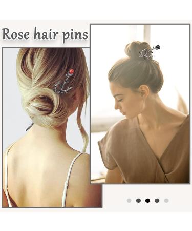 Noverlife 2PCS Rose Hair Sticks - Retro Metal Flower Chopsticks and Hair Pins for Women - Vintage Flower Hair Accessories - Buy Online on GoSupps.com
