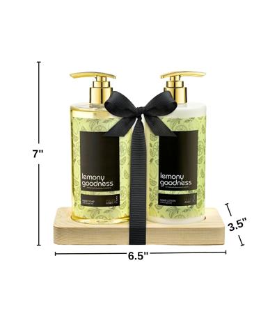 Luxury Lemon Citrus Hand Soap Set - 16 fl oz Aromatic Nourishing Formula in Wooden Holder | Perfect Mother's Day Gift for Mom - Soft & Clean Skin - Buy Online on GoSupps.com