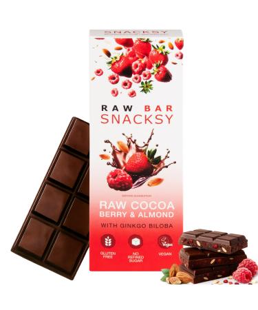SNACKSY Snacksy Vegan Chocolate Raw Berries and Almonds with Ginkgo Biloba Bar (1 x 40g Box) | Gluten-free dairy-free refined sugar-free and kosher cocoa snack with superfoods |
