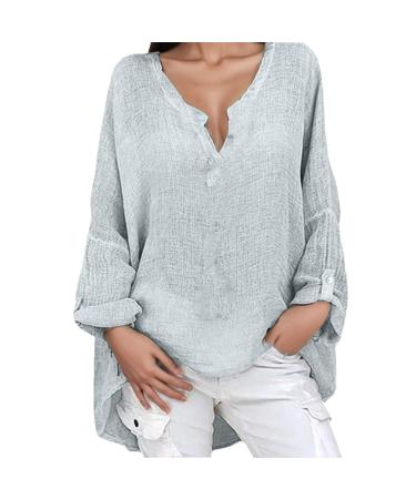Women's Summer Cotton and Linen Loose Blouses Floral Tops Ladies Retro T-Shirt Casual Business Short Sleeve Tunic Top Crewneck Oversized Tee Shirts 2126-qppoj-grey-a XXL