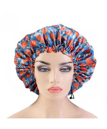 Satin Bonnet Large Shower Cap for Women - Reusable & Waterproof - Adjustable Size - Silk Bonnet for Long Hair - 2 Pack (Black Blue) - Buy Online on GoSupps.com