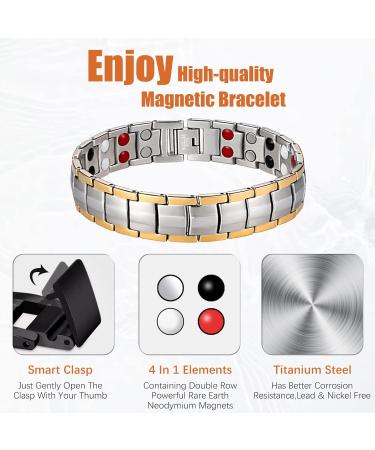 Jeracol Titanium Steel Magnetic Bracelet for Men | Double Row Strength Magnets | Free Links Removal Tool | Jewelry Gift Box | Silver Gold - Buy Online on GoSupps.com