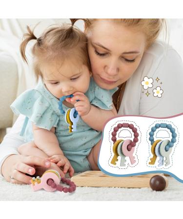 2 Pack BPA-Free Silicone Baby Teething Ring Keys | Gummy Massager for Infants 3+ Months - Buy Online on GoSupps.com