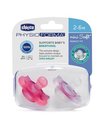 Chicco MINI SOFT Pink 100% Silicone Pacifiers for 2-6 Months - Set of 2 | Multicolored | International Shipping Available - Buy Online on GoSupps.com
