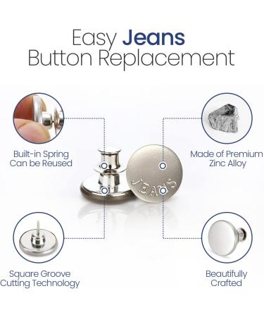 Feedee 8 Sets Jean Buttons Pins - No Sew Jean Buttons for Loose Jeans - Adjustable and Snap Tack Jeans Button Replacement - Buy Online on GoSupps.com