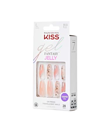 KISS Jelly Fantasy Press On Nails - Multicolor Long Coffin Shape with Glue & Accessories - 28 Nails Set - Buy Online on GoSupps.com