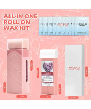 Roll On Waxing Kit with Warmer, 2 Rose Cartridges, 10 Wax-removing Wipes, 100pcs Wax Strips - At Home Hair Removal for Women and Men - Buy Online on GoSupps.com