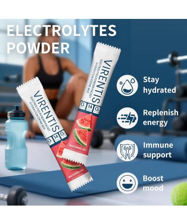 VIRENTIS 16 Sticks Electrolytes Powder Packets Sugar Free Hydration Packets, Liquid Daily IV Electrolyte Drink Mix for Rehydration with 8 Electrolytes & 6 Vitamins, 0 Calorie, Low Sodium, Watermelon - Buy Online on GoSupps.com