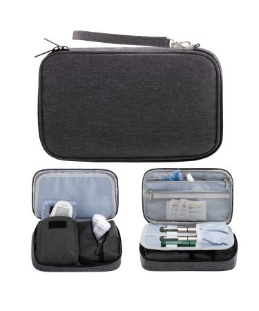 KGMCARE Diabetic Supplies Travel Case with 2 Detachable Pouches Double Layer Diabetic Supplies Storage Bag for Insulin Pens Blood Glucose Meter-Bag Only(Dark Gray)