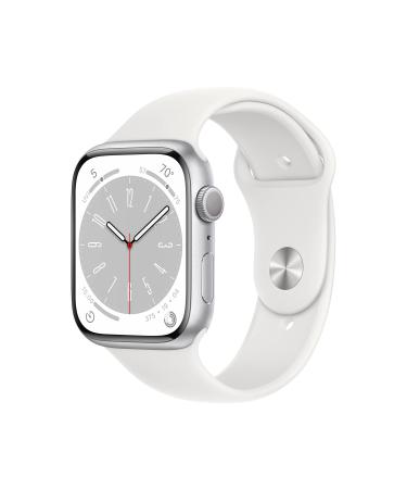 Apple Watch Series 8 GPS 45mm Smart Watch w/Silver Aluminum Case with White Sport Band - M/L. Fitness Tracker, Blood Oxygen & ECG Apps, Always-On Retina Display, Water Resistant 45mm M/L - fits 160210mm wrists 45mm Silver Aluminium Case w White Sport Band