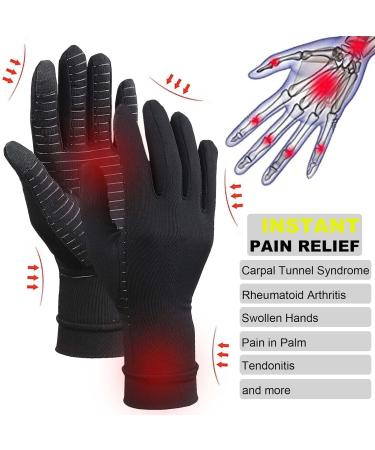2 Pairs Full Finger Copper Arthritis Compression Gloves with Touchscreen for Carpal Tunnel Hand Pain Rheumatoid Arthritis Osteoarthritis Tendonitis Joint Swelling Fit Women Men (M) Medium Black - Buy Online on GoSupps.com