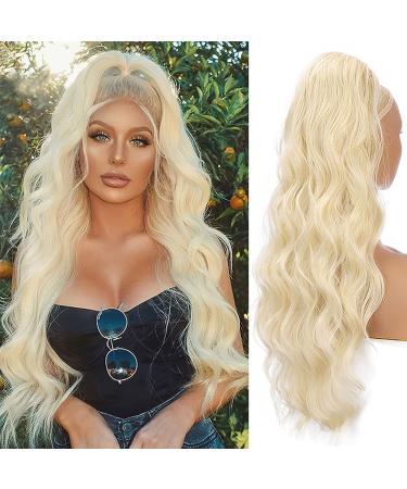 Aikaa curls cord strap porsithbar hair extension wavy curly ponytail extension synthetic hair part ponytail extension for women (60cm 613# blonde) 60cm 613# blonde