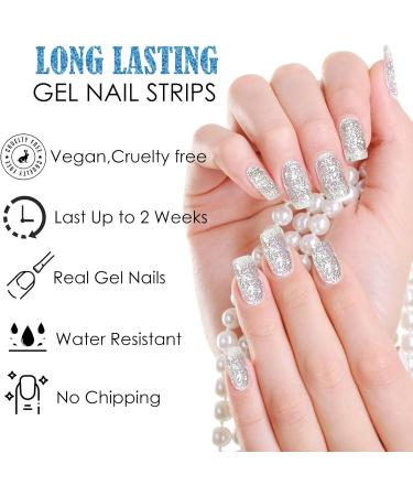 Semi Cured Gel Nails Strips 22 Stickers Nail Wraps Soft Self-Adhesive Gel Nail Stickers Salon-Quality Glitter Gel Nail Strips for Nails Manicure Require UV/LED Lamp (Glitter-52) - Buy Online on GoSupps.com