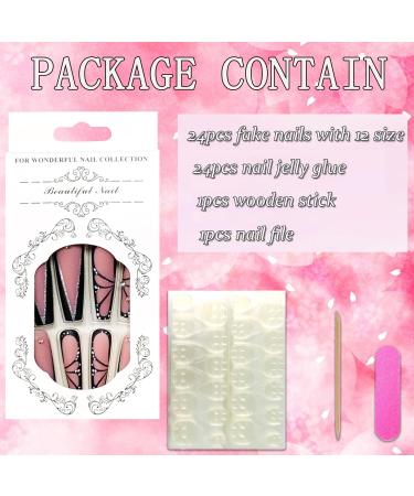 Buy Long Coffin Black Glossy Press on Nails - Rhinestone Butterfly Designs | Extra Long Square Acrylic False Nails for Women - Buy Online on GoSupps.com