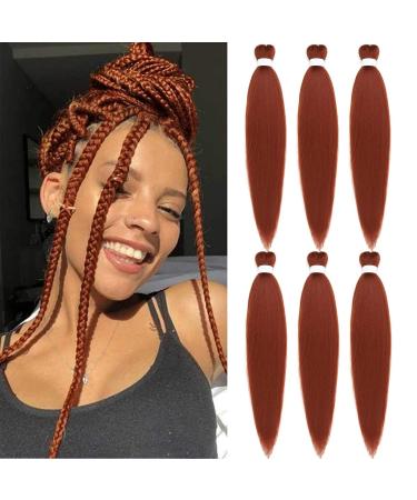 Dark Ginger Braiding Hair Pre Stretched Copper EZ Braiding Hair Yaki Texture 6 Packs/Lot 26 Inches Braids Hot Water Setting Professional Synthetic Braiding Hair for Box Crochet Hair Extensions (350) 26 Inch(Pack of 6) D...