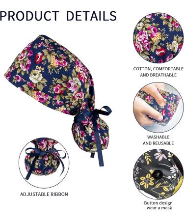 FOHEEL Surgery Cap for Women with Buttons and Ribbon Tie - Multicolor Bouffant Caps for Long Hair - Buy Online on GoSupps.com