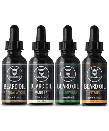 Striking Viking Beard Oil 4 Pack - Softening and Conditioning Beard Oil for Men - Citrus Vanilla Sandalwood & Cedarwood Variety Scents - Enriched with Argan & Jojoba Oils Sandalwood Vanilla Cedarwood Citrus 0.66 O...