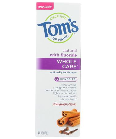Toms of Maine Natural Whole Care Anticavity Toothpaste Cinnamon Clove 4 Ounce (Pack of 1)