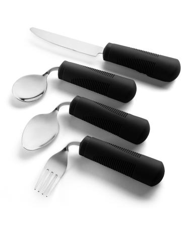 Special Supplies Adaptive Utensils (4-Piece Kitchen Set) Weighted, Non-Slip Handles for Hand Tremors, Arthritis, Parkinsons Elderly use - Stainless Steel Knife, Fork, Spoons (Black Weighted Bendable) - Buy Online on GoSupps.com
