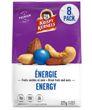 Krispy Kernels Dried Fruits and Nuts Energy Mixed Nuts - Rich in Fibre Iron & Protein Peanuts Raisins Milk Chocolate Candies Almonds & Cashews Snacks for Road trips Picnics Movie Nights 8 x 225g
