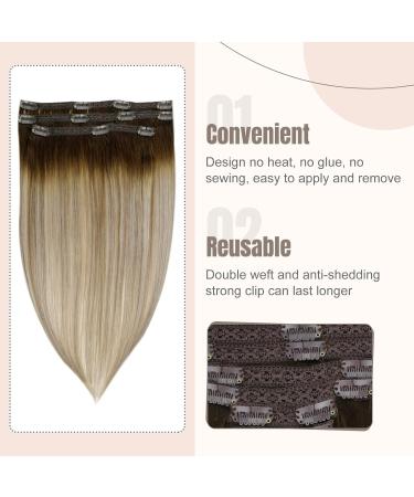 Fshine 30cm Clip-In Hair Extensions - Ombre Dark Brown to Light Brown Highlights - 50g Human Hair - 3pcs #3/8/2 & #3/8/22 - Buy Online on GoSupps.com