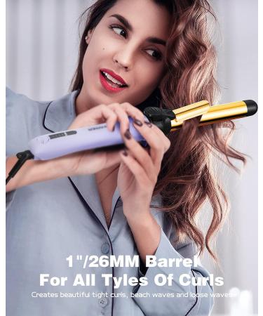 Professional 1 Inch Rotating Curling Iron - Titanium Auto Hair Curler with Long Barrel, 5 Temps, 1H Auto Off - Dual Voltage & Anti-Scald Purple - Buy Online on GoSupps.com