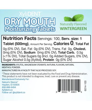 Nature's Stance XyliDENT Xylitol Tablets for Dry Mouth Relief - Wintergreen 100 Count - Stimulates Saliva, Freshens Breath, Reduces Acid Production - Fast Acting Relief - Buy Online on GoSupps.com