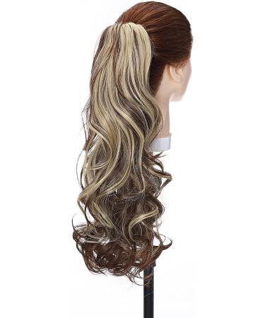 S-noilite Clip-In Ponytail Extension 18 Curly Medium Brown mix Dark Blonde - 145g Synthetic Hairpiece for Women - Buy Online on GoSupps.com