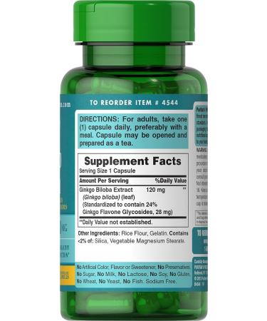 Puritan's Pride Ginkgo Biloba Standardized Extract 120 mg-100 Capsules - Buy Online on GoSupps.com